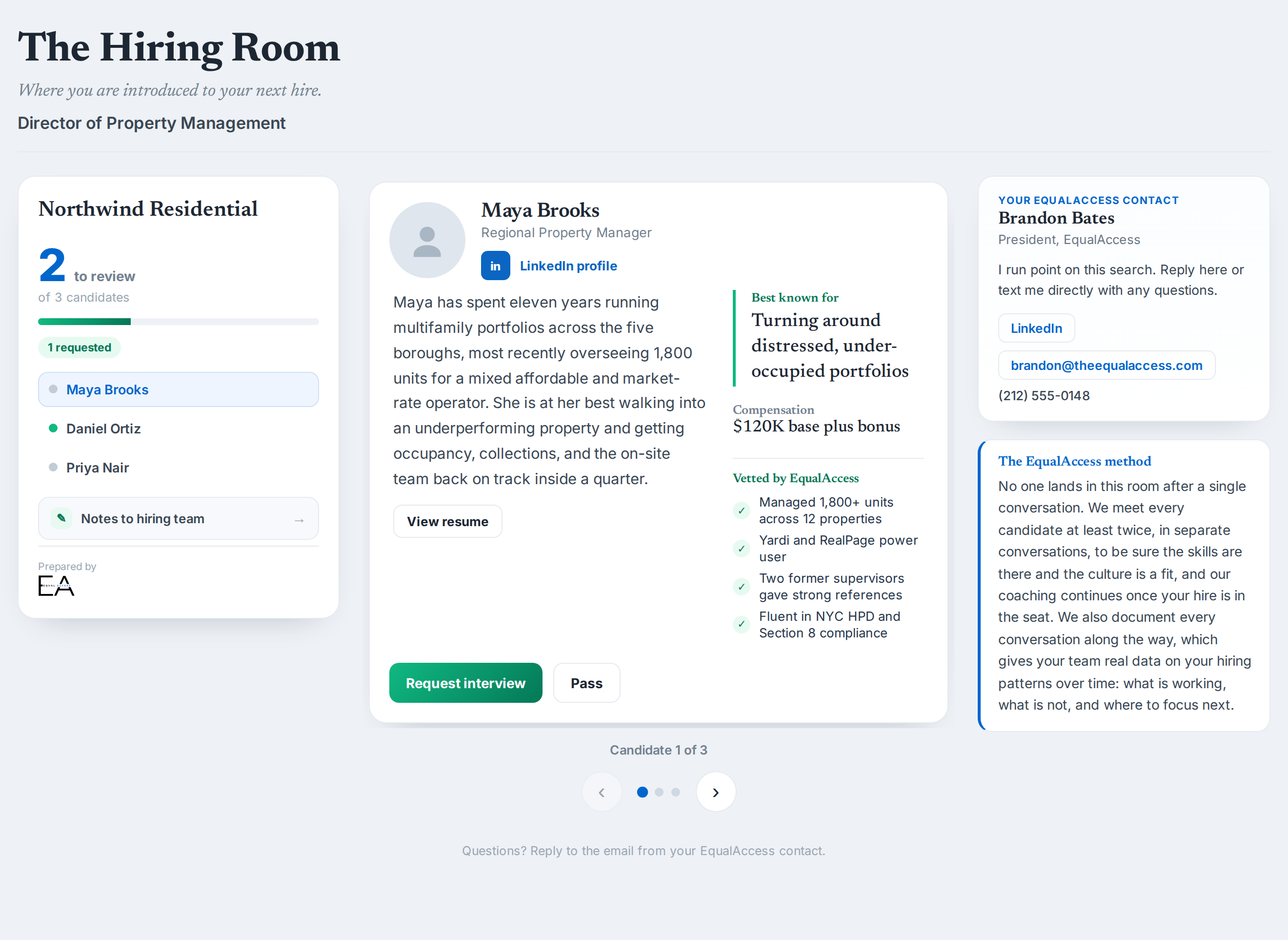 The Hiring Room shortlist with a review tracker and candidate